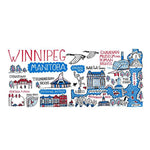 le texte « Winnipeg » et des illustrations de lieux emblématiques de Winnipeg