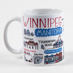 Tasse sur laquelle on peut voir le texte « Winnipeg » et des illustrations de lieux emblématiques de Winnipeg