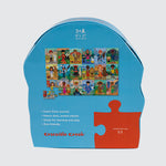 Rear of the box showing the final puzzle as well as an outline of the size of the puzzle pieces.