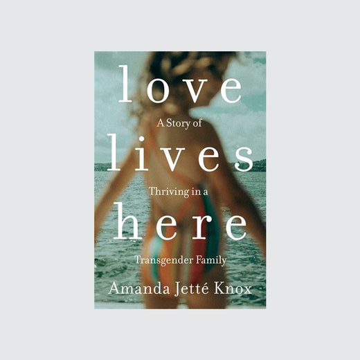 Couverture d’un livre avec le titre « Love Lives Here », ainsi qu’un enfant flou en premier plan et un lac à l’arrière-plan.